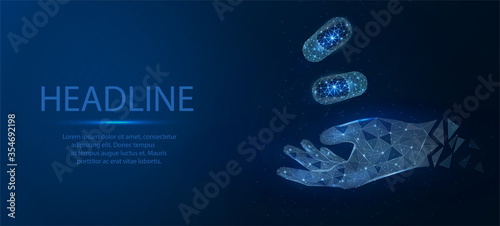 Tablets. Capsules of tablets of abstract polygonal style. Medications or tablets or capsules. Technology and innovation in pharmacology. Straight round cylinders with a flat surface.