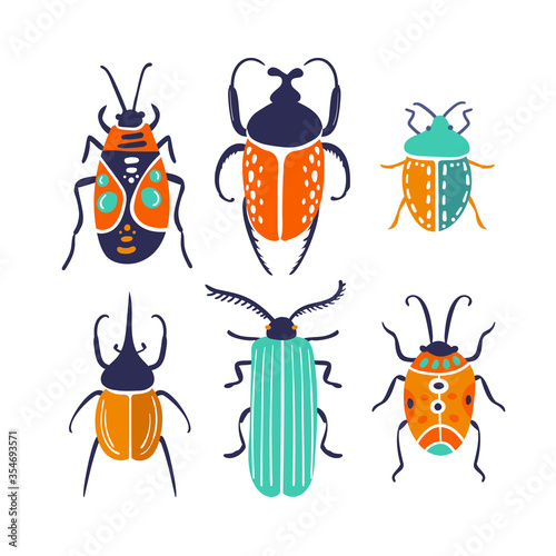 stylized insects set with colorful beetles
