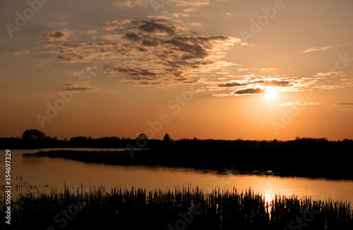 Sunset on the Biebrza river in Biebrza National Park, Poland