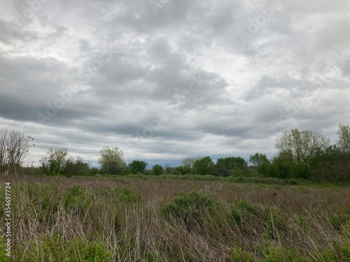 clouds over the field in spring