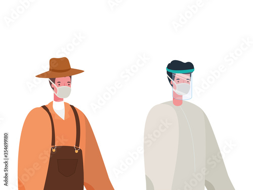 gardener man and doctor with protective suit and mask vector design