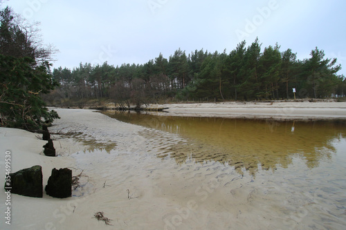 Piasnica river mouth into Baltic Sea in Debki, Poland photo