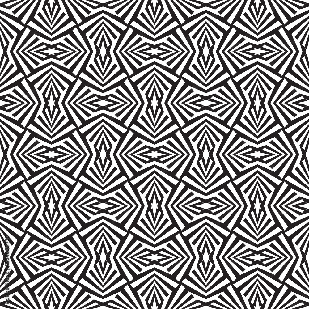 Abstract black and white textured geometric seamless pattern.
