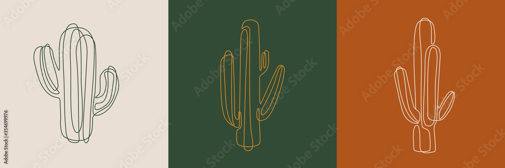 Line art cactus illustrations. Eps10 vector. - obrazy, fototapety, plakaty 