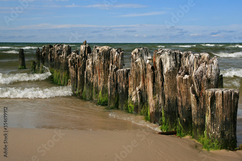 Breakwater on the beach in Debki village  Baltic sea  Poland