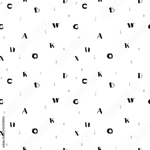 Vector Illustration flying letters seamless hand drawn pattern. Black white.