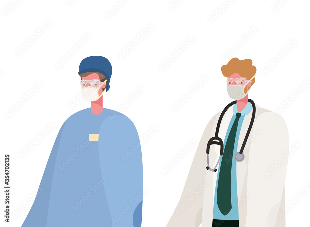 Isolated male doctors with masks vector design Isolated male doctors with masks vector design