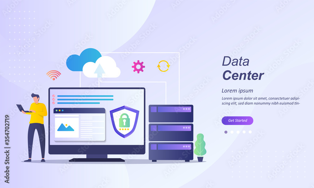 Data Center concept, cloud Computer Connection to server center with people character, Suitable for web landing page, ui, mobile app, banner template. Vector Illustration Data Center concept, cloud Computer Connection to server center with people character, Suitable for web landing page, ui, mobile app, banner template. Vector Illustration