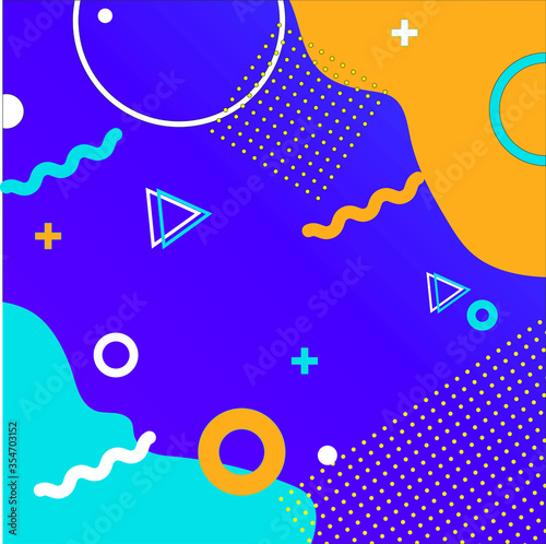 Vector illustration in memphis style in bright colors. Geometric colorful background.