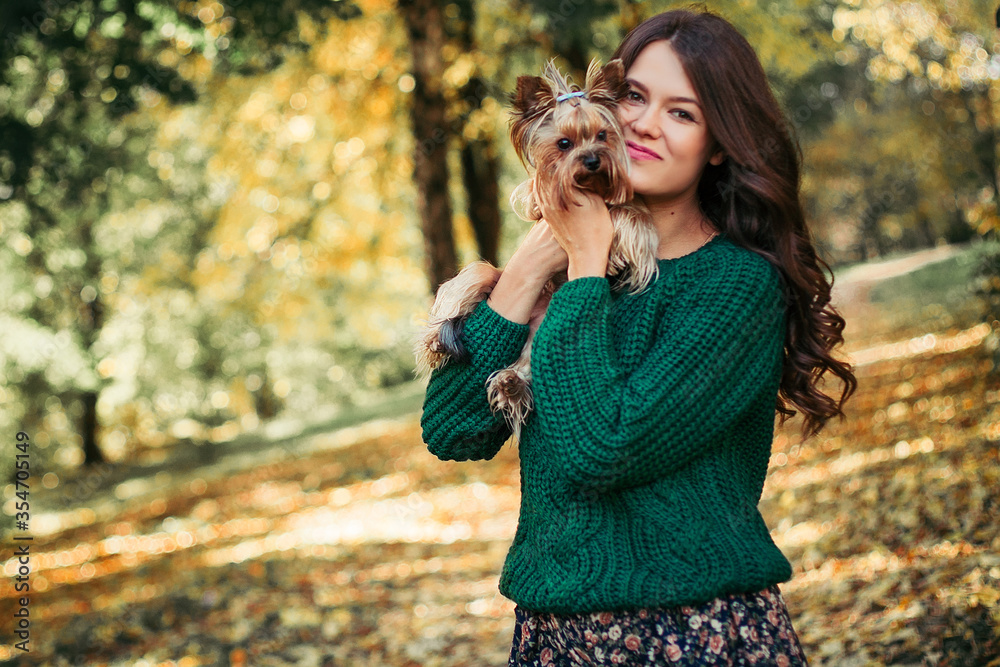 Woman walk with dog in the park