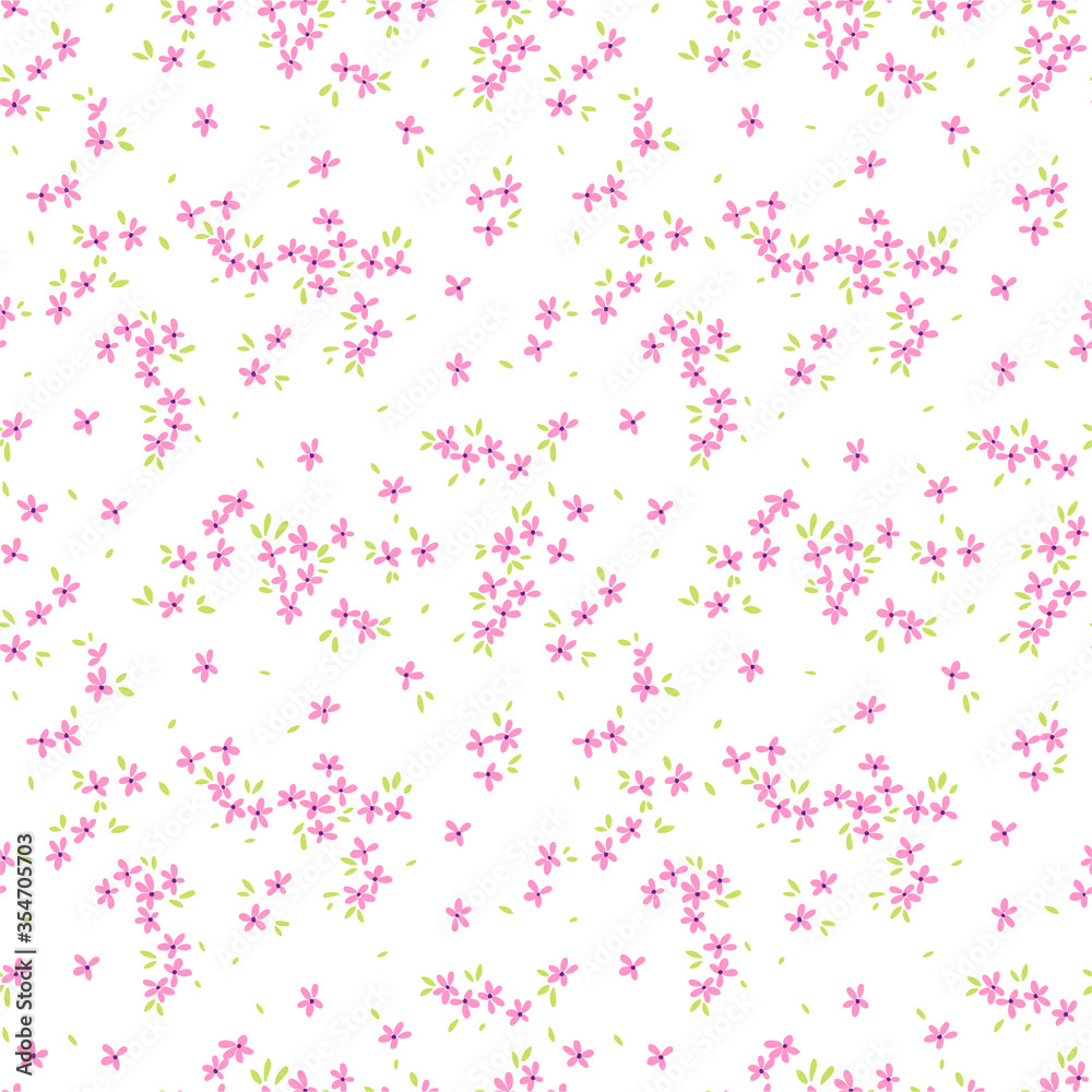 Elegant floral pattern in small pink flower. Liberty style. Floral seamless background for fashion prints. Ditsy print. Seamless vector texture. Spring bouquet.