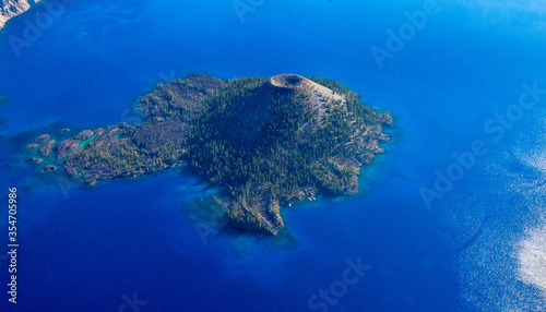 Aerial view of Wizard Island in Crater Lake National Park