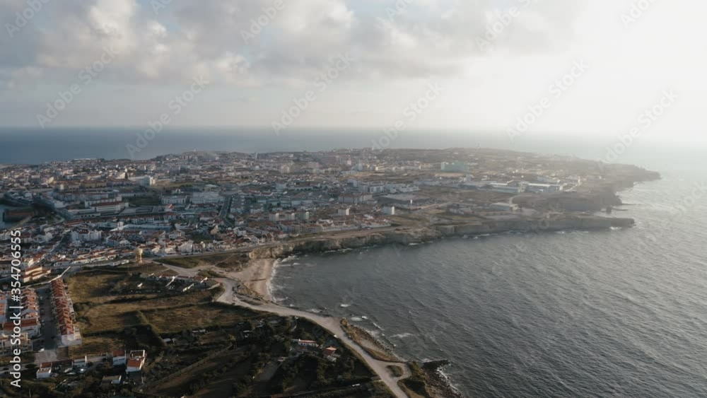 Aerial panoramic view of Peniche's peninsula north side in the afternoon. Aerial panoramic view of Peniche's peninsula north side in the afternoon.