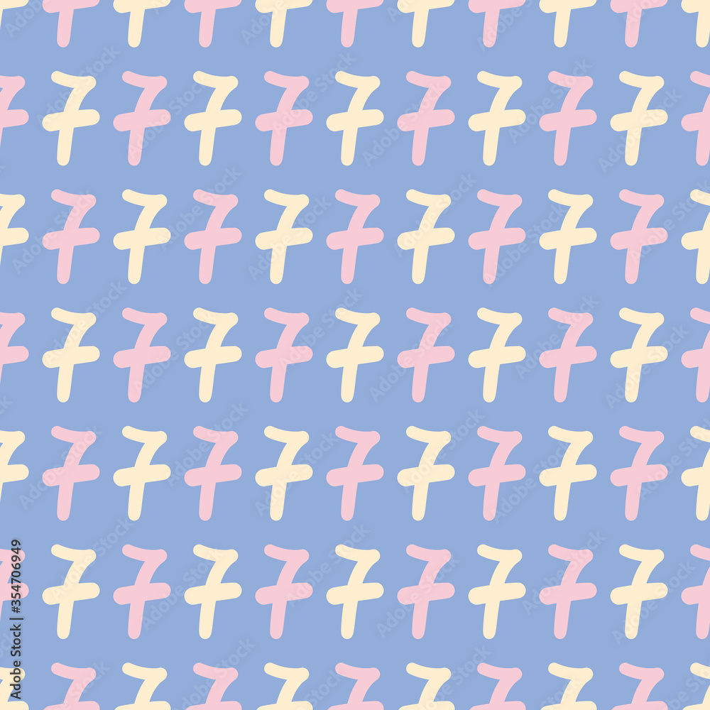 Cute number seven seamless vector pattern. Hand written type illustration background.