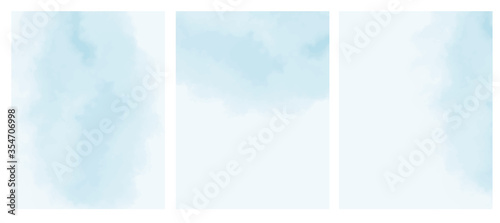 Delicate Abstract Geometric Vector Layouts. Blue Blurred Painted Stain on a Light Blue Background. Pastel Blue Cloudy Sky Vector Design. Blanks without Text. 