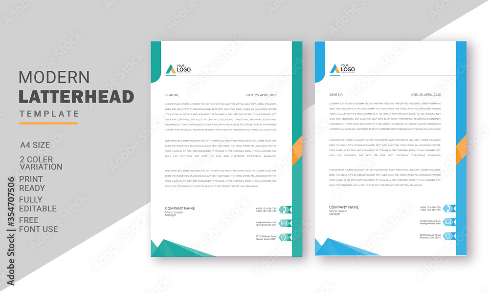 unique clean letterhead professional abstract vector creative design template