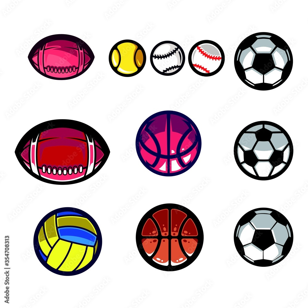 set of sport ball , soccer , basket , rugby , tennis logo design