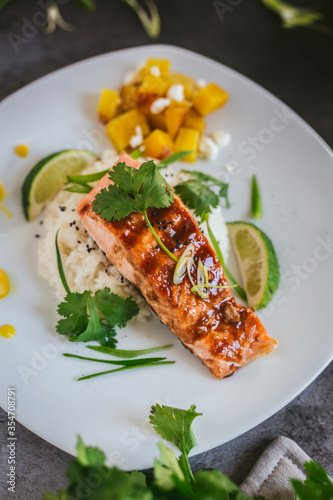 Glazed Salmon With Steamed White Rice