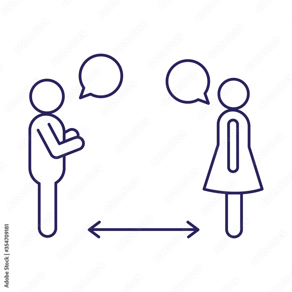 Woman and man social distancing line style icon vector design Woman and man social distancing line style icon vector design