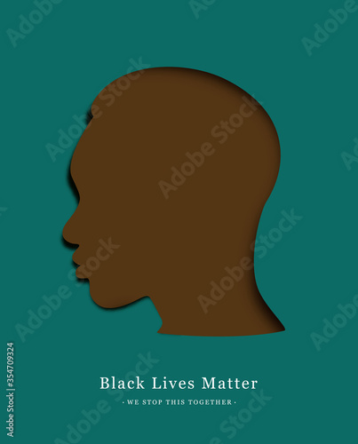 Black man on green background paper art style. Slogan Black lives matter. Tolerance. African face in profile. vector illustration. Paper cut photo