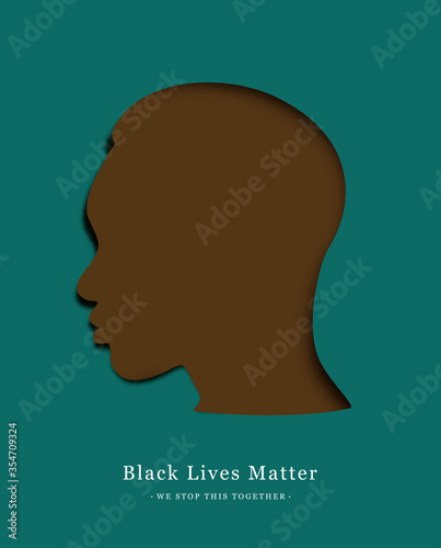 Black man on green background paper art style. Slogan Black lives matter. Tolerance. African face in profile. vector illustration. Paper cut