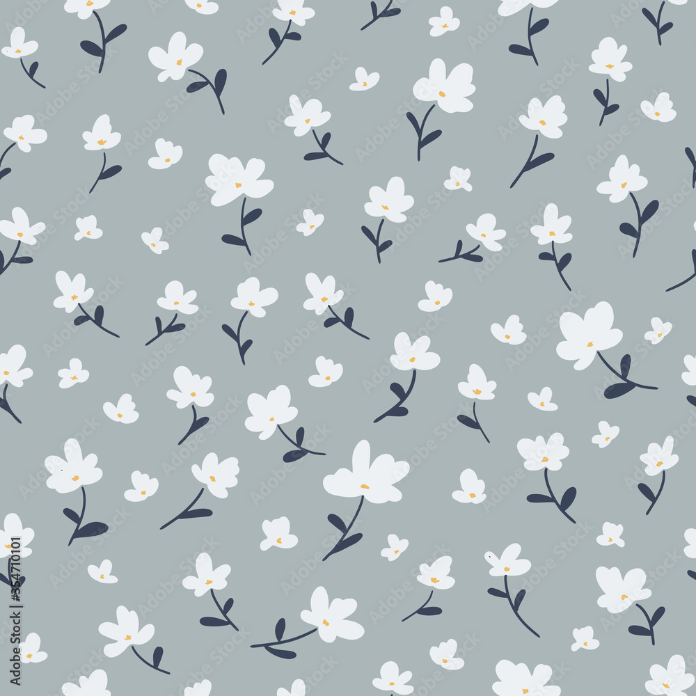 Seamless floral pattern. Fabric design with simple flowers. Vector cute repeated pattern for fabric, wallpaper or wrap paper Seamless floral pattern. Fabric design with simple flowers. Vector cute repeated pattern for fabric, wallpaper or wrap paper
