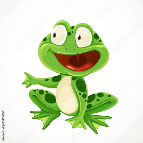 Cute green cartoon frog isolated on a white background