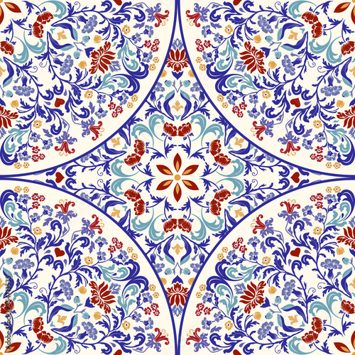 Seamless colorful pattern with mandala. Vintage decorative element. Hand drawn pattern in turkish style. Islam, Arabic, Indian, ottoman motif. Vector illustration