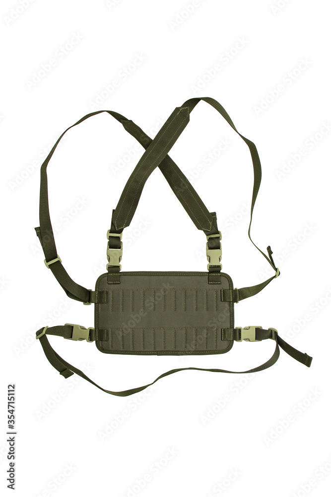Modern bandolier isolated on a white background. Accessory for convenient carrying of cartridges on the hunt. Modern bandolier isolated on a white background. Accessory for convenient carrying of cartridges on the hunt.