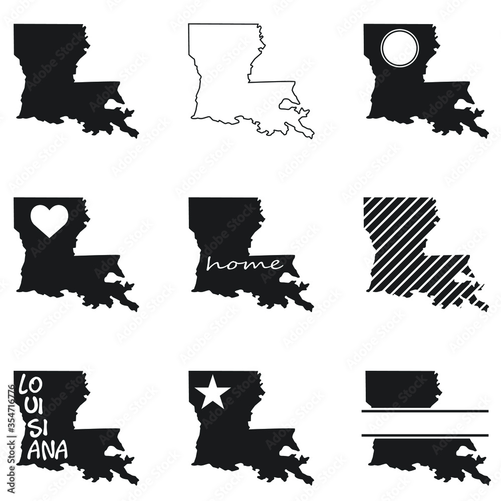 Louisiana Map. Symbol Icon Set. Flat Vector Art Design. Clip Art Logo