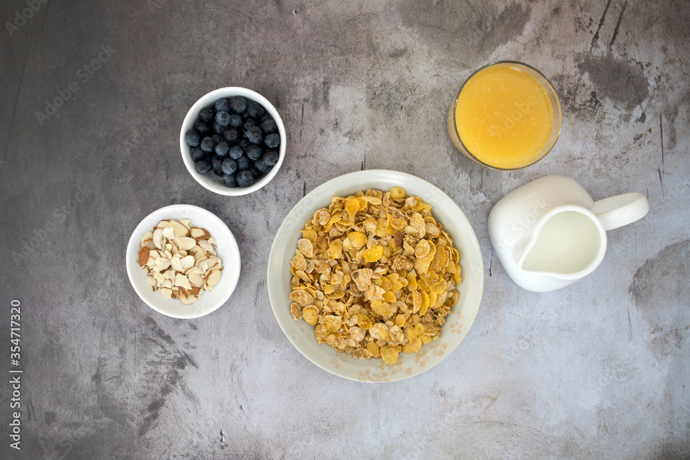 Bowl of Cereal with Blueberries and Almonds