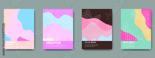 Fun doodle pattern background with abstract shapes and colors. Modern vector pattern for funny brochure cover template design. Modern trend simple minimal geometric pattern background design.