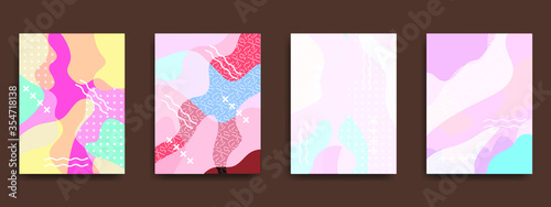 Fun doodle pattern background with abstract shapes and colors. Modern vector pattern for funny brochure cover template design. Modern trend simple minimal geometric pattern background design.