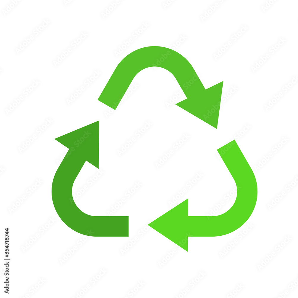 Recycled eco vector icon, cycle and triangle arrows in a flat style. Recycled green arrows eco sign. Vector illustration isolated on white background Recycled eco vector icon, cycle and triangle arrows in a flat style. Recycled green arrows eco sign. Vector illustration isolated on white background