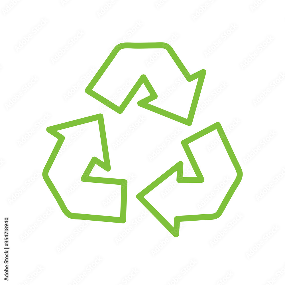 Recycled eco vector icon, cycle and triangle arrows in a flat style. Recycled green arrows eco sign. Vector illustration isolated on white background Recycled eco vector icon, cycle and triangle arrows in a flat style. Recycled green arrows eco sign. Vector illustration isolated on white background