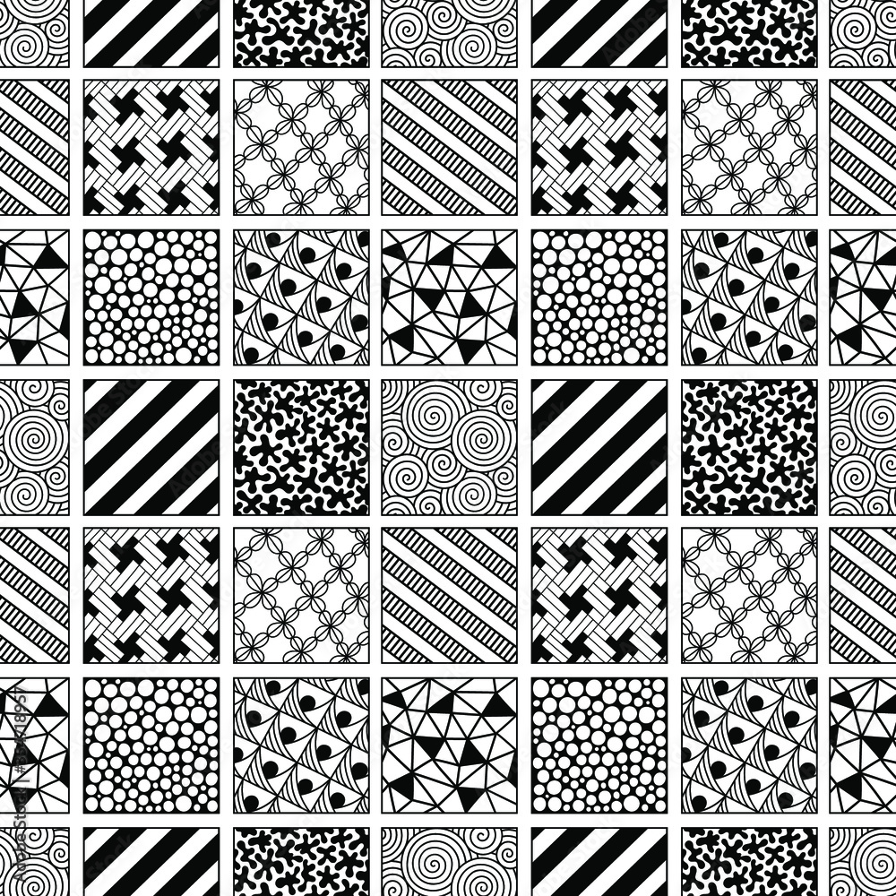 Vector  doodle tile pattern. Hand-drawn mosaic seamless ornament.