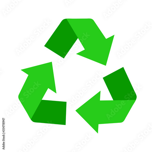 Recycled eco vector icon, cycle and triangle arrows in a flat style. Recycled green arrows eco sign. Vector illustration isolated on white background
