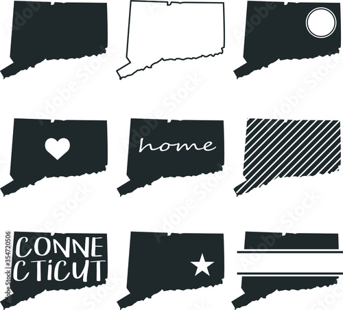 Connecticut USA Map. Symbol Icon Set. Flat Vector Art Design. Clip Art Logo Collection.