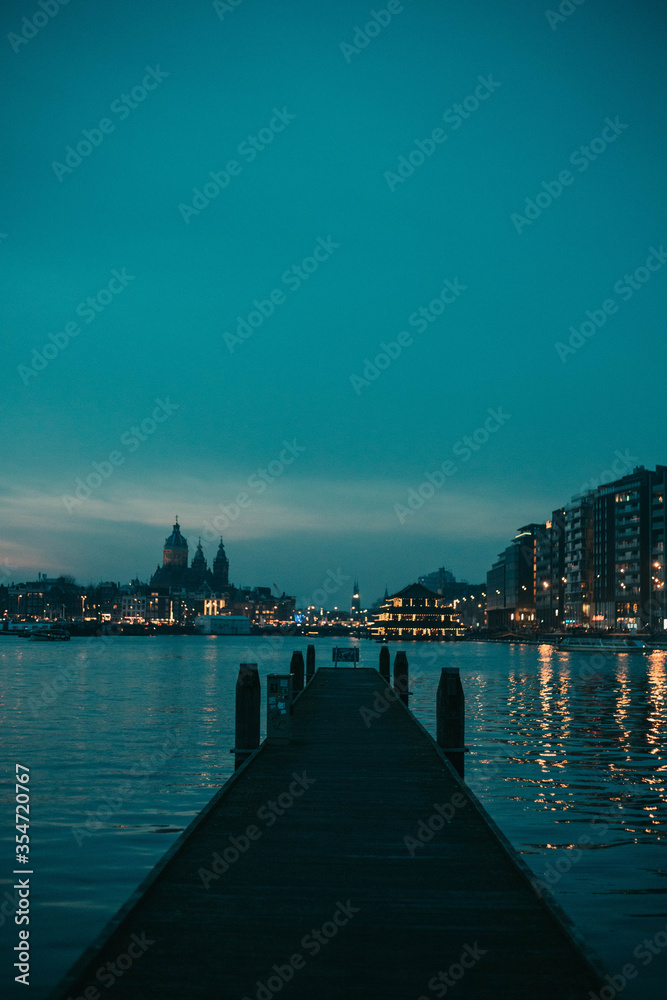 night view of Amsterdam Netherlands