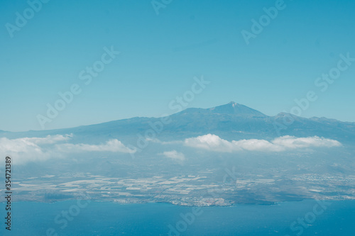 Arial View of Mount Teide and Tenerife from Airplane Window, Tenerife, Spain