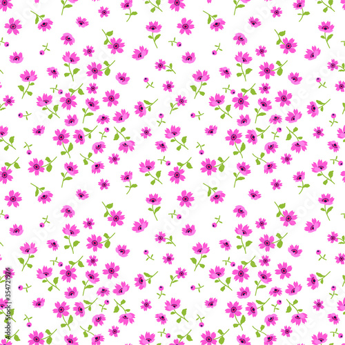 Cute floral pattern in the small flower. Ditsy print. Seamless vector texture. Elegant template for fashion prints. Printing with small pink flowers. White background.