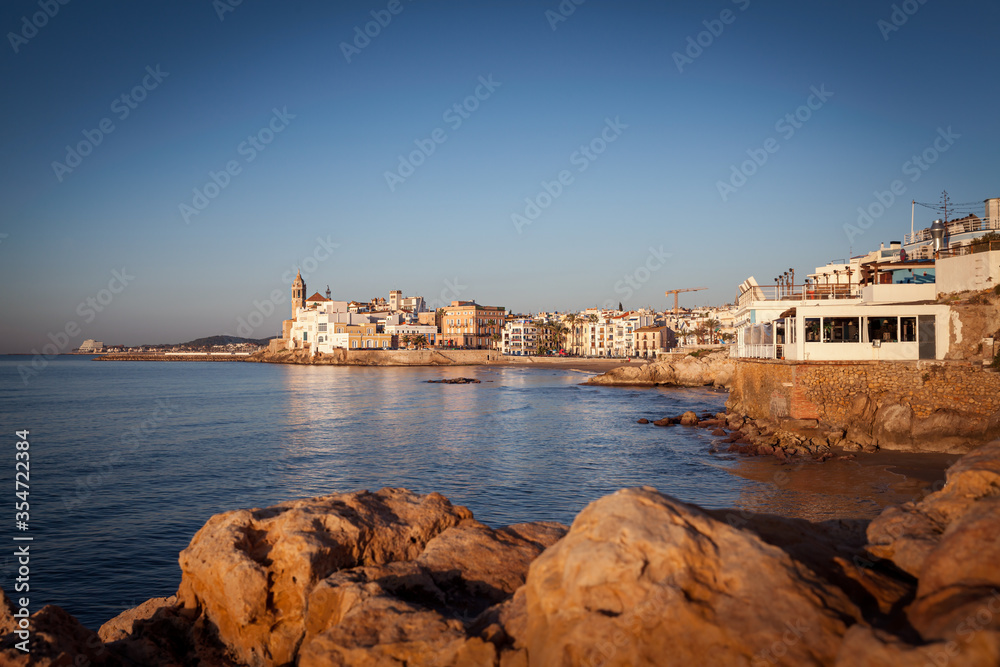 Sitges is a town near Barcelona in Catalunya, Spain. It is famous for its beaches and nightlife.