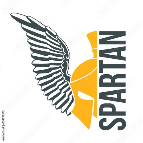 Spartan Helmet Yellow Logotype Icon Design Wings 