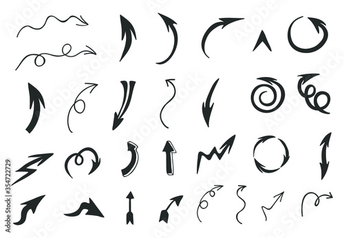 Collection of different types of arrows. Doodle. Vector illustration.