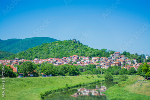 Prokuplje, Serbia- 5/22/2020: Mountain Hisar with river toplica in Prokuplje city in southern Serbia photo