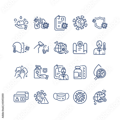 Simple Set of Coronavirus Protection Related Vector Line Icons. Contains such Icons as Protective Measures, Coronavirus Symptoms, Incubation Period and more. Editable Stroke. 