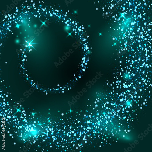 Abstract vector magic glow star light effect. Sparkling dust star trail with bokeh. Special blue christmas effect on dark background. Vector gold dust star effect background.