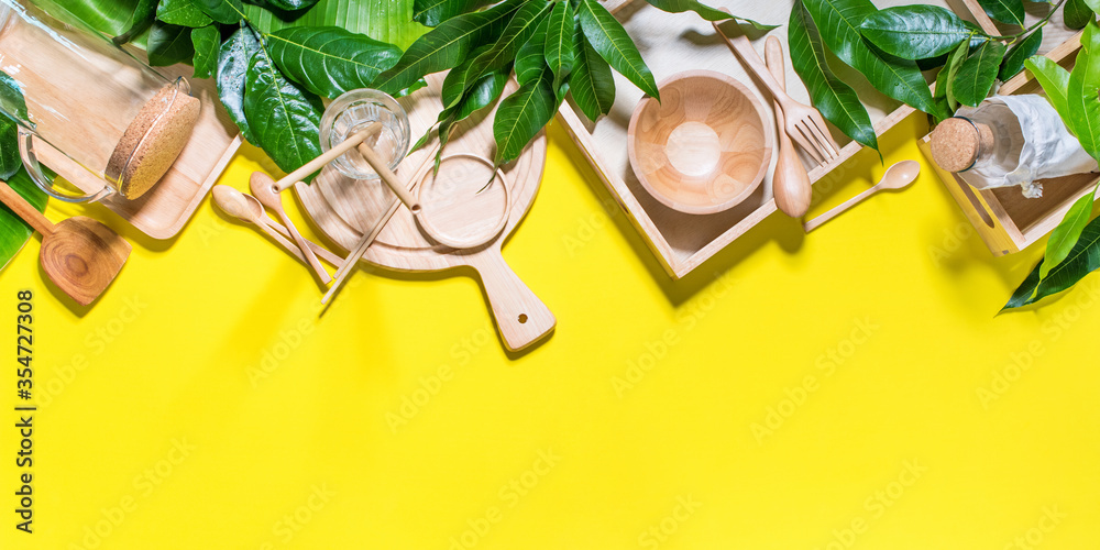 Zero waste concept Organic wooden kitchen dishes Zero waste concept Organic wooden kitchen dishes