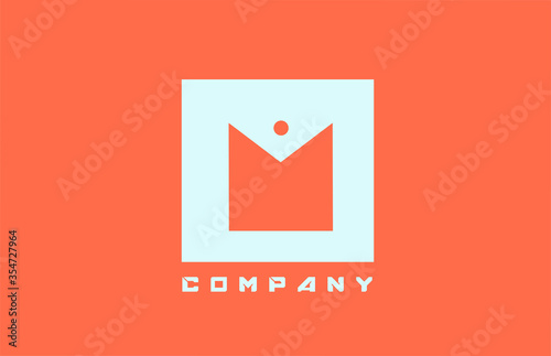 white orange M alphabet letter logo icon for business and company with dot design