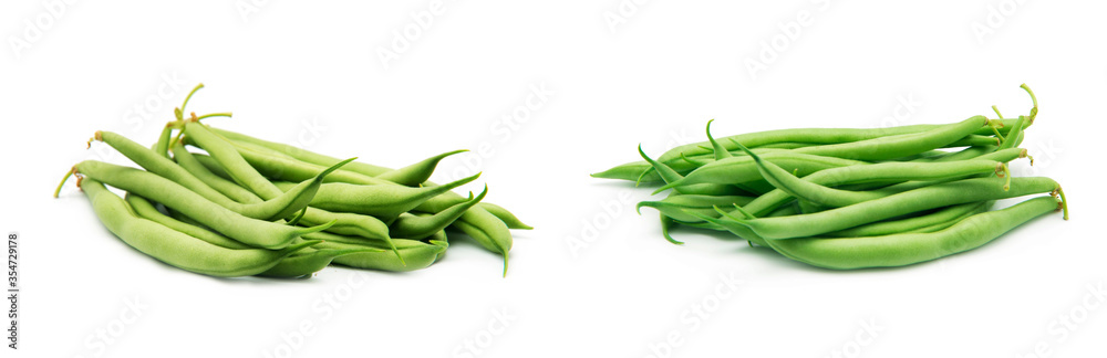 Few green french beans isolated on the white background Few green french beans isolated on the white background